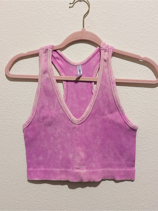 Zenana Outfitters Tops - Zenana Outfitters Pink Tie-Dye Ribbed V-Neck Crop Tank